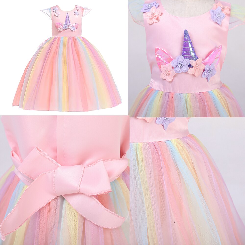 Girl Dress Unicorn Rainbow Ball Gown Tutu Princess Birthday Party Dress