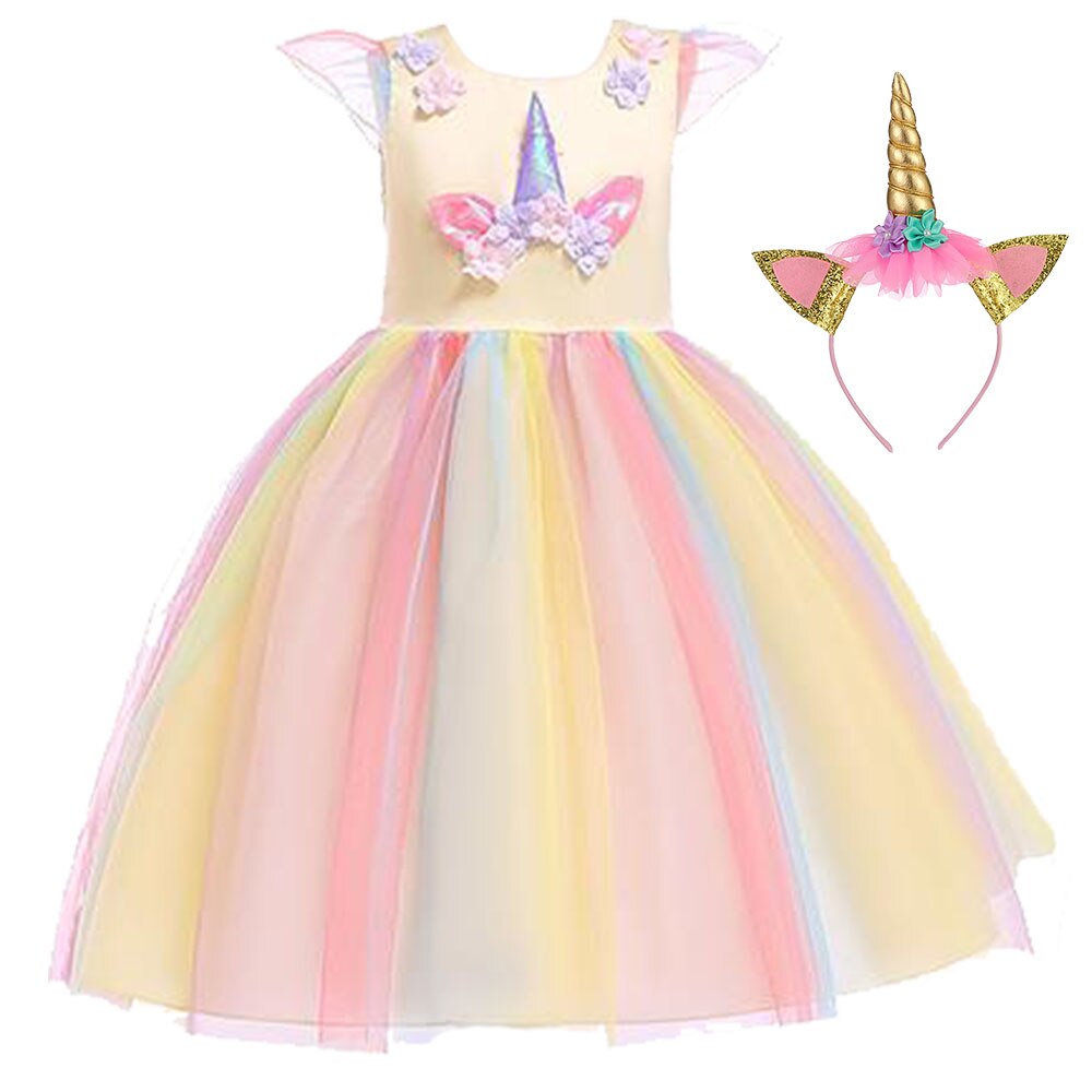 Girl Dress Unicorn Rainbow Ball Gown Tutu Princess Birthday Party Dress