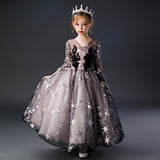 Kid Girl Wedding Long Star Embroidery Princess Dress