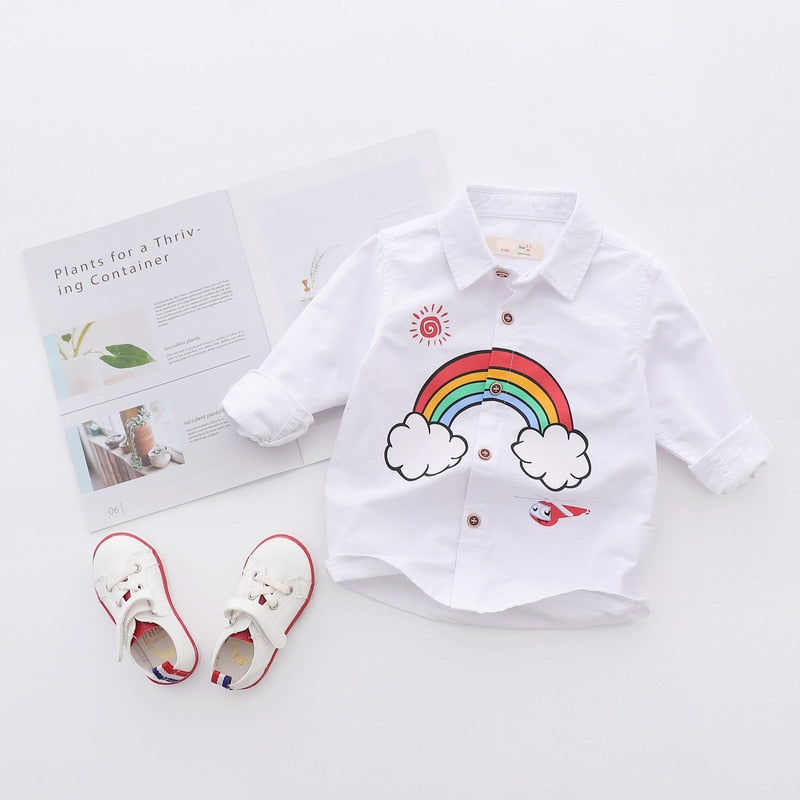Kid Baby Boys Girls Shirts Cute Rainbow Pattern Cotton Blouses