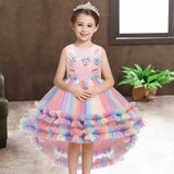 Kid Girl Unicorn Long Tail Flower Ball Gown Princess Dresses