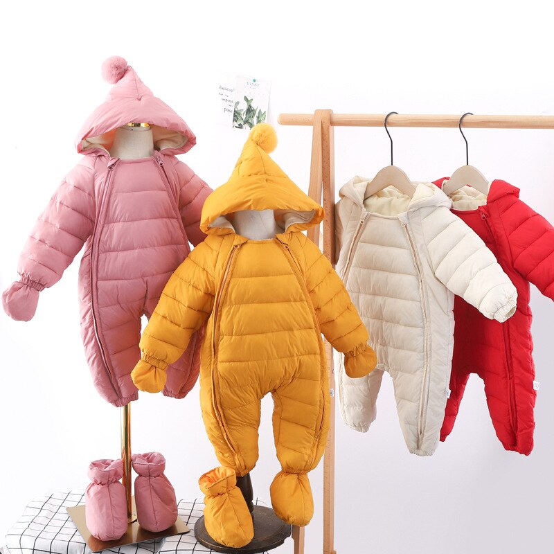 Newborn Baby Jumpsuit Hooded Plus Velvet Warm Rompers