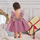 Baby Girl Bow Princess Baptism Sequin Backless Party Dress