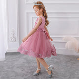 kid Girls Princess Bow Flower Lace Elegant Dress