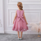 kid Girls Princess Bow Flower Lace Elegant Dress