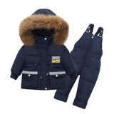 Toddler Kid Baby Boys Duck Down Real Fur Thickened Strap 2 Pcs Set