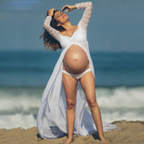 Maternity Long Sleeve Sexy Lace V Neck Maxi Gown Photography Props Dresses