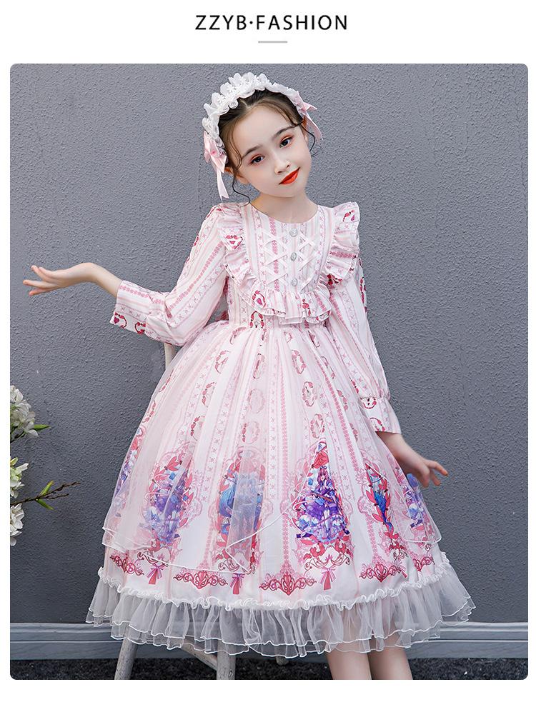Kids Girl Long-sleeved Lolita Skirt  Princess Cotton Dress