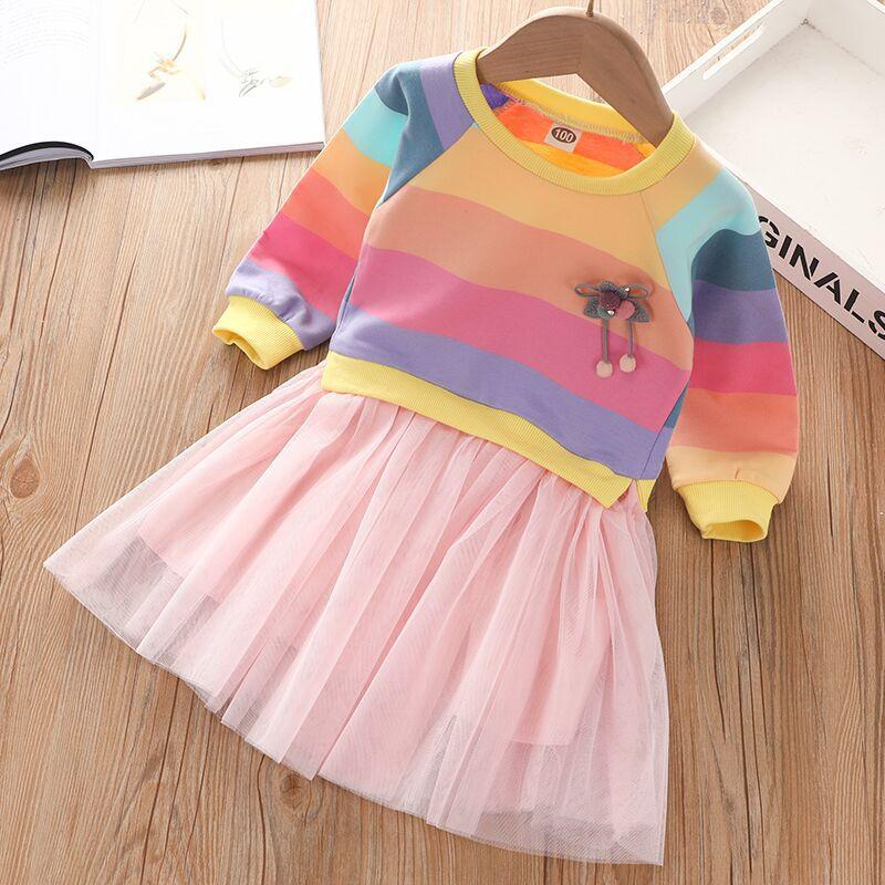 Kid Baby Girl Striped Colorful Rainbow Dresses