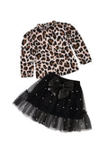 Kids Baby Girls Sets Leopard Print Pullover Tulle Skirt Dress 2 Pcs