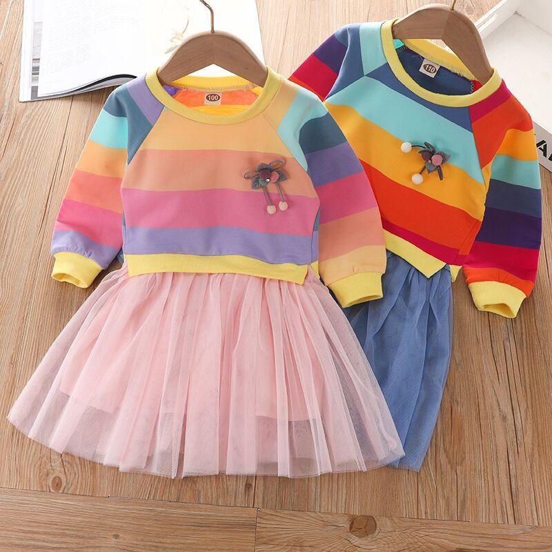 Kid Baby Girl Striped Colorful Rainbow Dresses