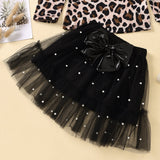 Kids Baby Girls Sets Leopard Print Pullover Tulle Skirt Dress 2 Pcs