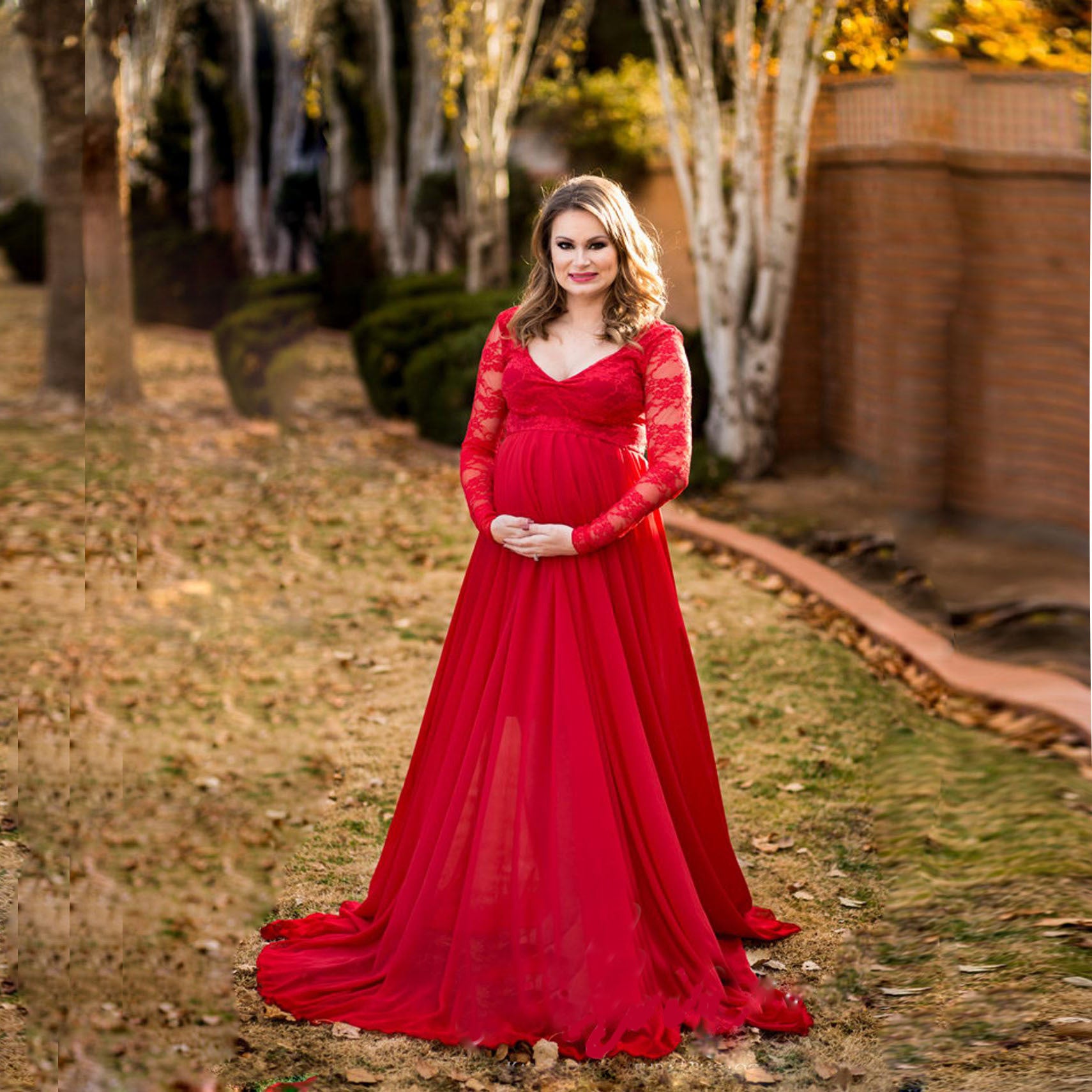 Maternity Shoot Long Sleeve Lace Pregnancy Photography Dress