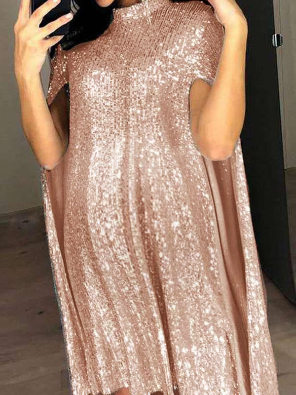 Maternity Sequin Cape High Neck Sleeveless Sparkly Cocktail Mini Dress