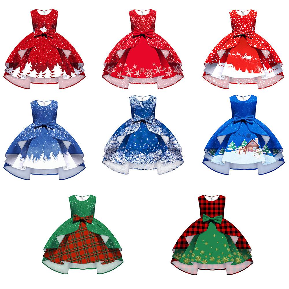Kid Baby Girl Snowflake Digital Printing Christmas Princess Dresses