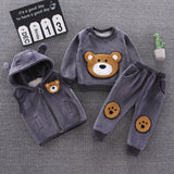 Kid Baby Girl Boy Winter Bear Hooded Suit 3 Pcs Sets