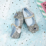 Girls' Round-headed Flat-bottomed Pearl Hook and Loop Soft-soled Leather Shoes