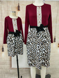 Family Matching Autumn Leopard Print Lace Button-down Mid Dress