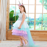 Kid Baby Girls Unicorn Skirt Rainbow Mesh Ballet Poncho Dress