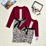Family Matching Autumn Leopard Print Lace Button-down Mid Dress