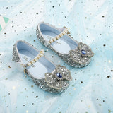 Girls' Round-headed Flat-bottomed Pearl Hook and Loop Soft-soled Leather Shoes