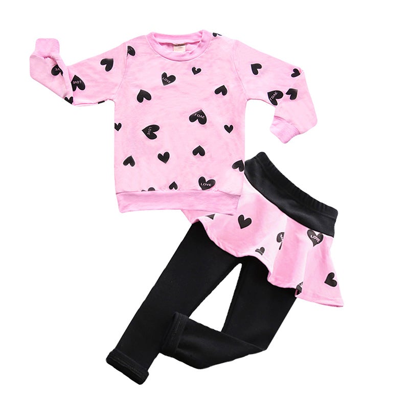 Kid Baby Girl Valentine's Day Pink Love Suits 2 Pcs Sets