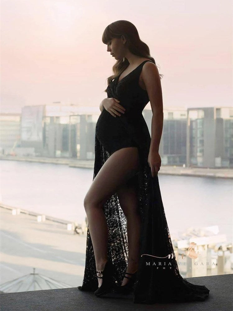 Maternity Photography Props Maxi Gown Lace Dress