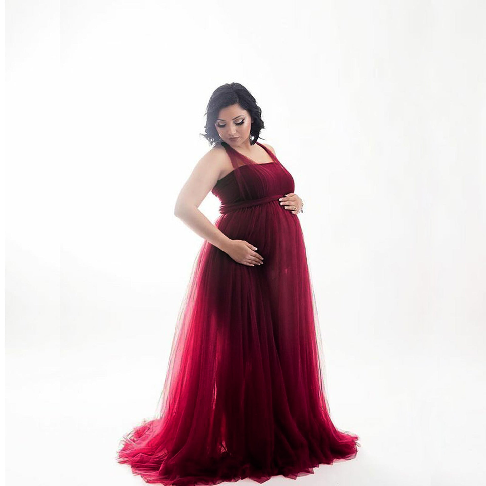 Maternity Sexy Props Elegant Splicing Mesh Maxi Dress