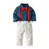 Kid Baby Boy Autumn Winter Long-sleeved Bib Suit 2 Pcs Sets