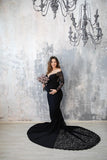 Maxi Maternity Off Shoulder Ruffle Sleeves Elegant Fitted Dress