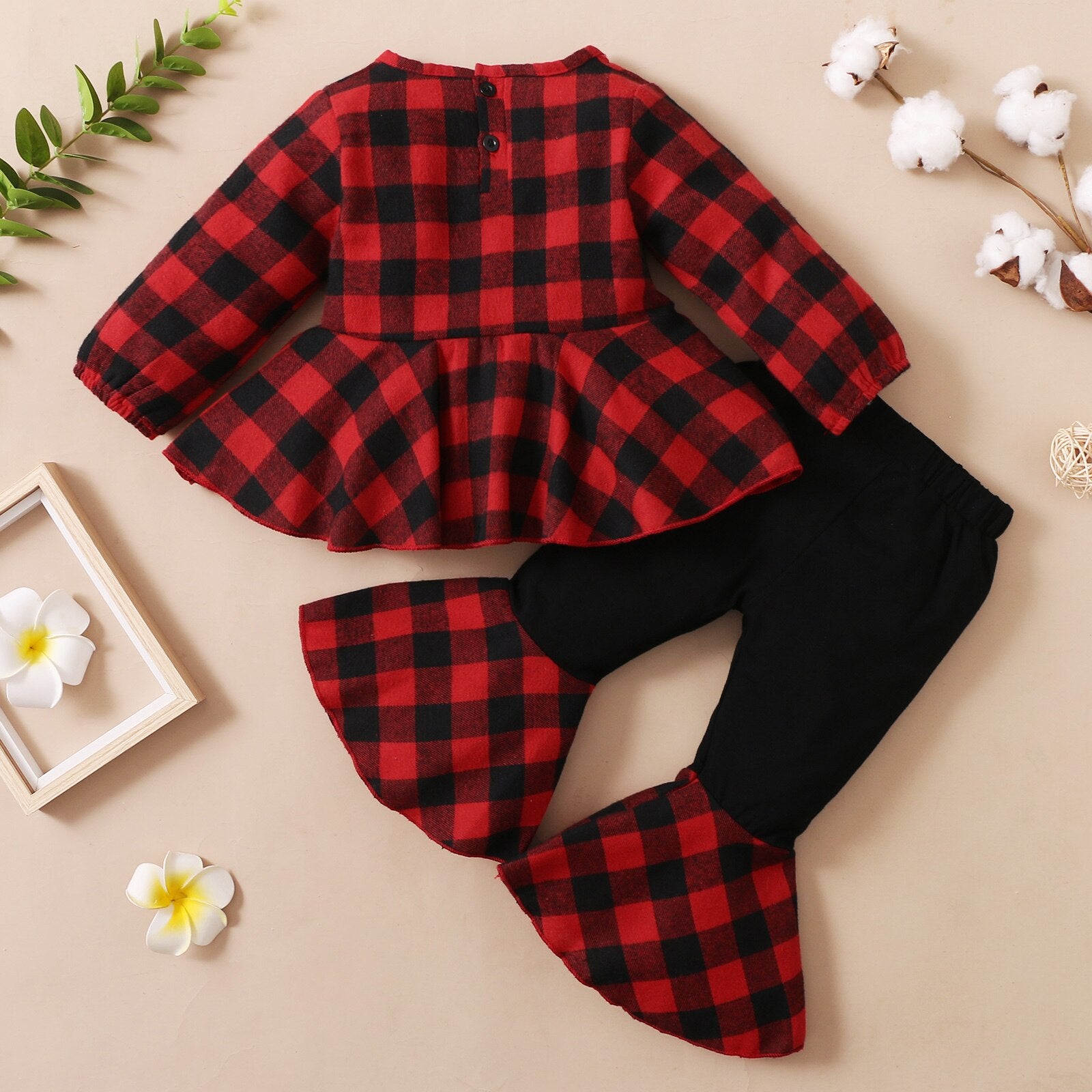 Kid Baby Girls Outfit Sweet Plaid Long Sleeve 2 Pcs Sets