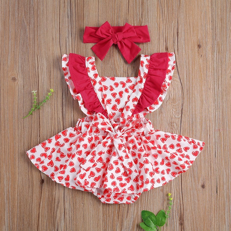 Baby Girl Heart Printed Ruffle Valentine Dresses 2 Pcs Sets