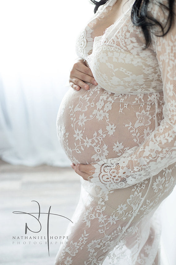 Maternity Pregnant Gown Photography Props Lace Long Maxi Dress