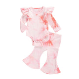 Baby Girls 4 Colors Spring Autumn Infant Ribbed Knitted Tie Dye Print Set