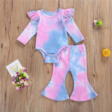 Baby Girls 4 Colors Spring Autumn Infant Ribbed Knitted Tie Dye Print Set