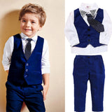 Autumn Spring Baby Boy Vest+Tops+Bottoms+Tie 4 Pcs Set