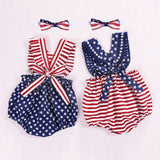 Baby Girls 4th of July Independence Day Stars Striped Backless Rompers