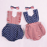 Baby Girls 4th of July Independence Day Stars Striped Backless Rompers