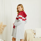 Maternity Hooded Stripes Full Print Normal Long-sleeve Dress