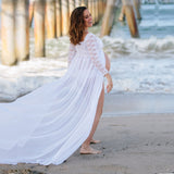Maternity Long Sleeve Sexy Lace V Neck Maxi Gown Photography Props Dresses