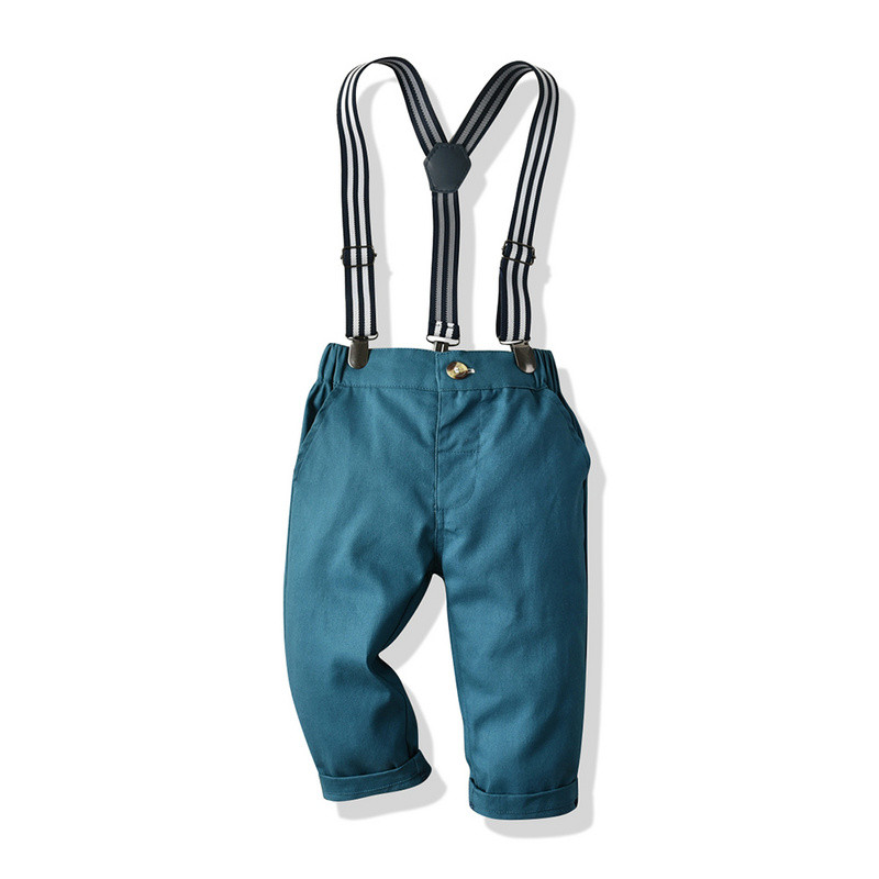 Kid Boy Set Cotton Long Sleeve Bowtie Tops+Suspender Suits