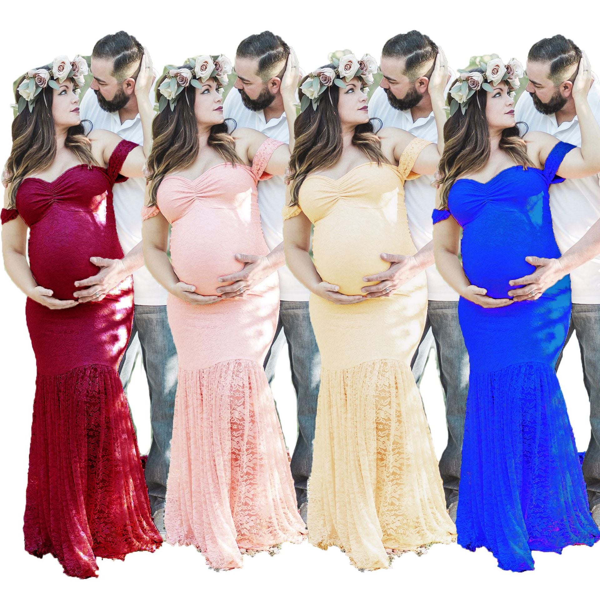 Maternity Ruffle Collar Elegant Photography Props Pregnancy Dress