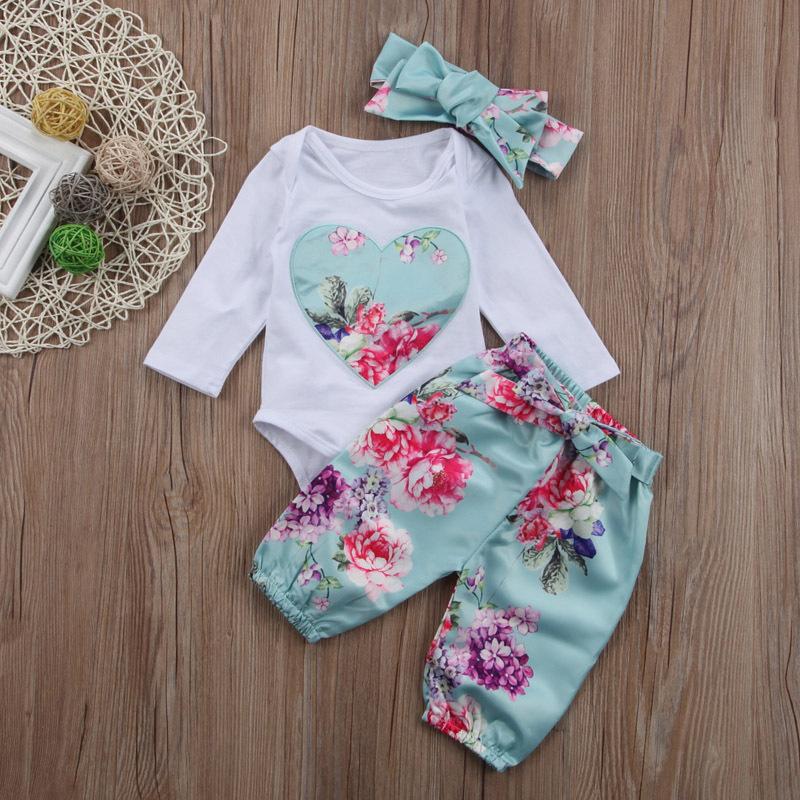 Baby Girl Love Embroidery Large Flower Cotton Long-sleeved 3 Pcs Set