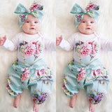 Baby Girl Love Embroidery Large Flower Cotton Long-sleeved 3 Pcs Set