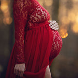 Maternity Dresses Long Sleeve High Split Pregnancy Maxi Gown Dress