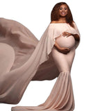 Maternity Photography Props Long Dress with Cape Slash