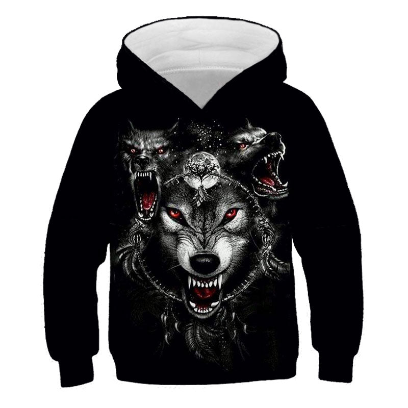 Kid Boy Long Sleeve 3D Printed Fashion Wolf Casual Pullovers Fall Hoodies