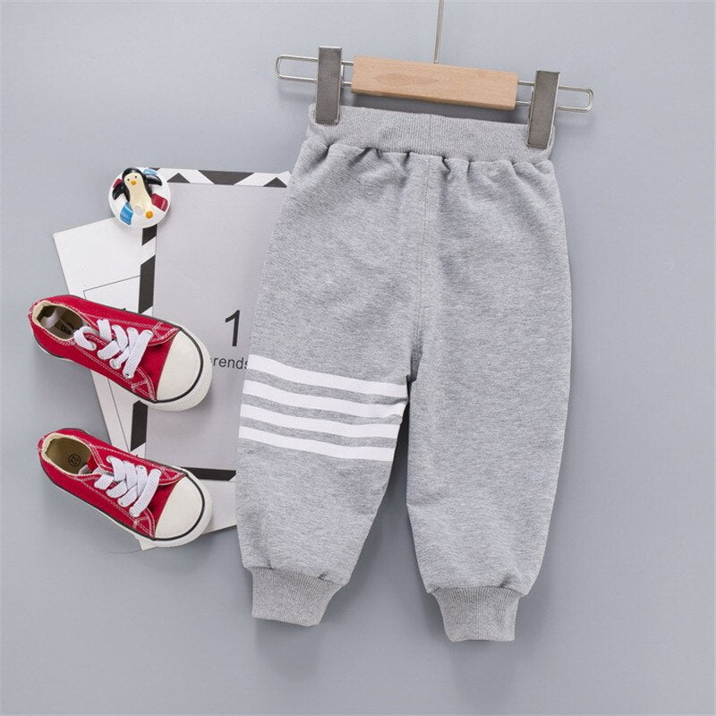 Kid Baby Boy Casual Sports Bunch Pants Solid Stripe Pants