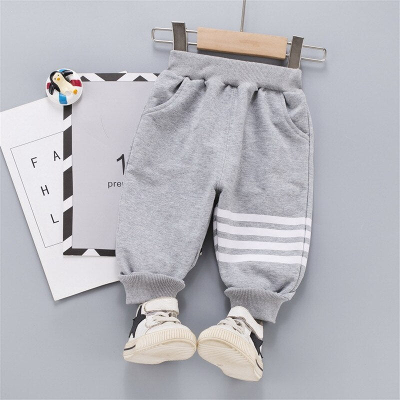 Kid Baby Boy Casual Sports Bunch Pants Solid Stripe Pants