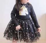 Kid Baby Girl  Unicorn Princess Star Sequins Cute Mesh Costume Dresses